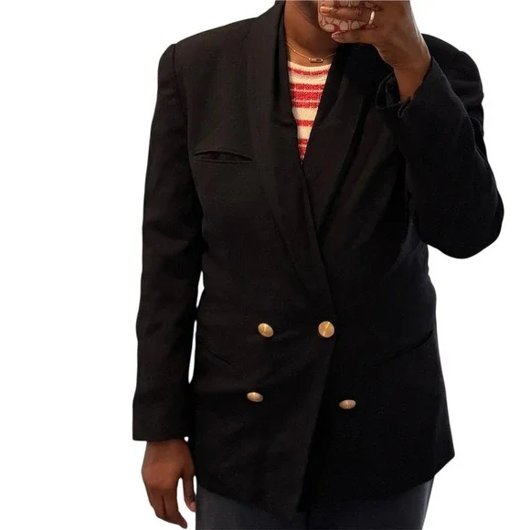 DANA BUCHMAN Navy Wool Double Breasted Blazer Shawl Collar Elegant Women's 14 - Picture 7 of 8